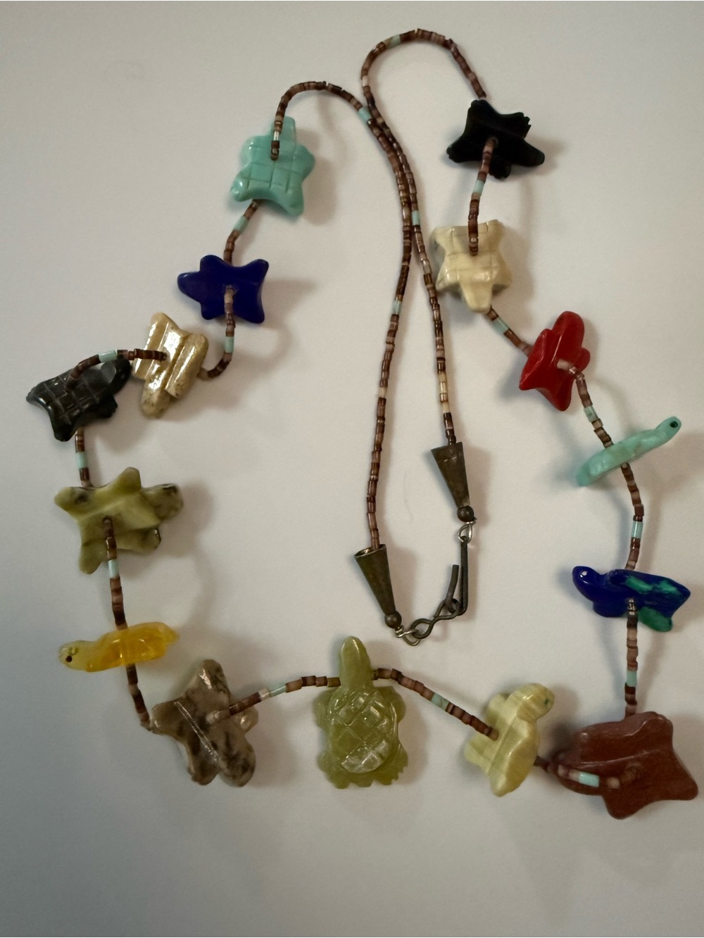 Vintage Zuni Style Fetish Bead Necklace with Animal Carvings